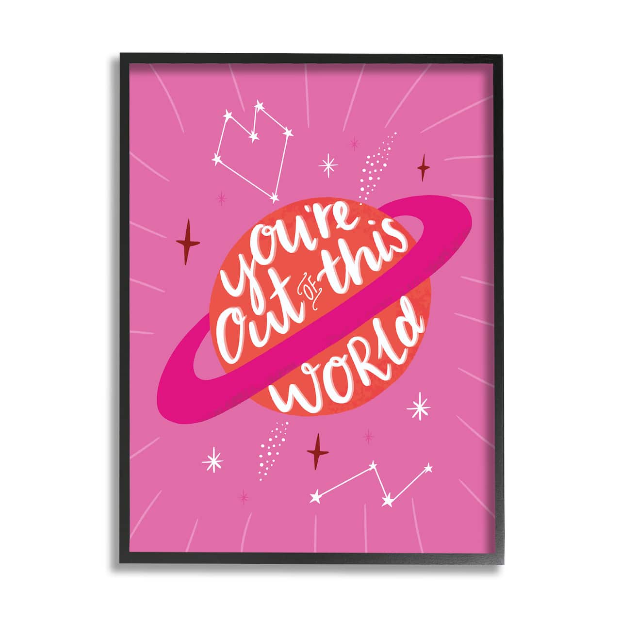 Stupell Industries You&#x27;re Out of This World Phrase Valentine Pink Planet in Black Frame Wall Art